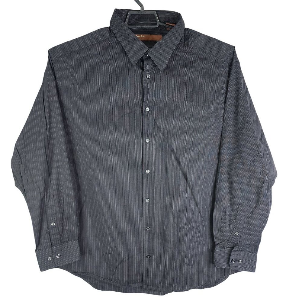 Mens Perry Ellis Black White Striped Shirt Button Down Long Sleeve Size 2X